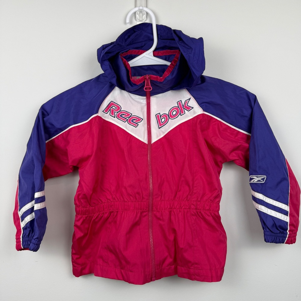 Reebok Windbreaker Jacket Kids 4T Pink Purple Vintage Retro 90s Sporty‎ Hooded